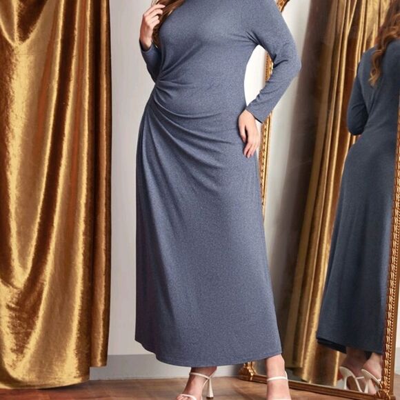 Elegant Blue Long Sleeve Dress - Picture 5 of 6